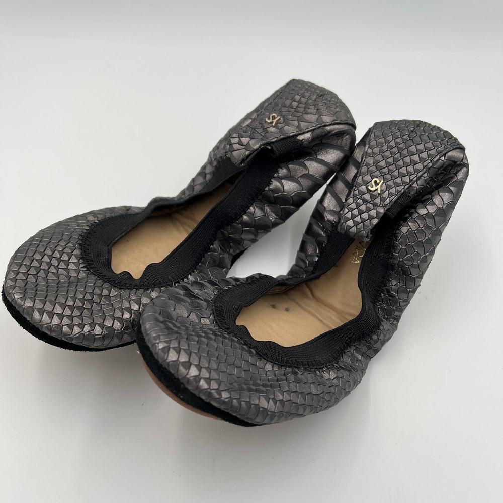 Yosi Samra Samara Foldable Ballet Flat Silver Gray Python Emboss Leather Size 7